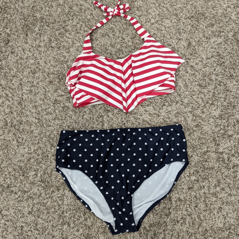 Ava and Viv Red White and Blue swim set 16/18